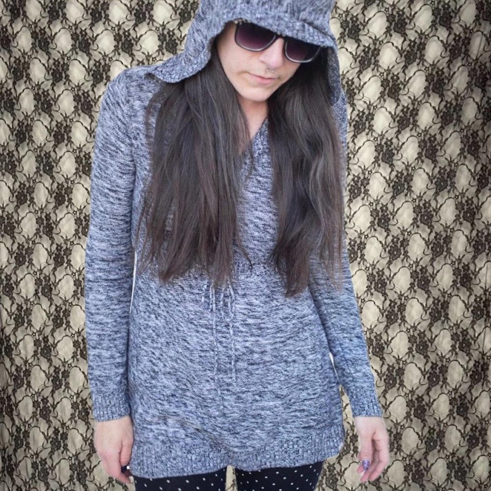 gray knit hoodie roxy sweater mini dress rocky sz small